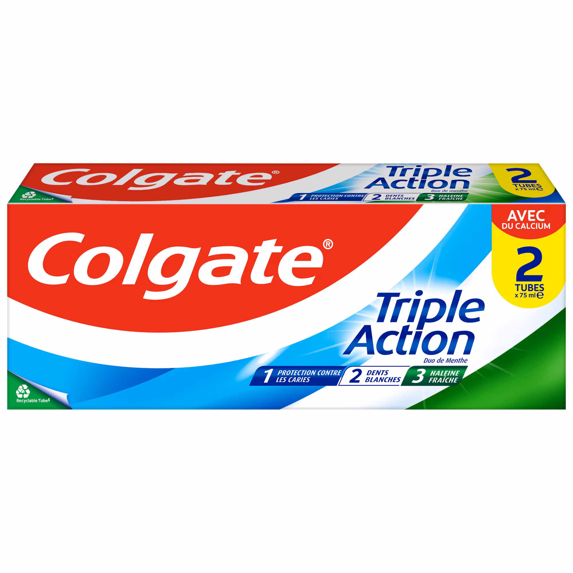 Colgate Triple Action, visuel relevé sur la page fabricant