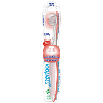 meridol Soin Complet — brosse souple, visuel relevé sur la page fabricant